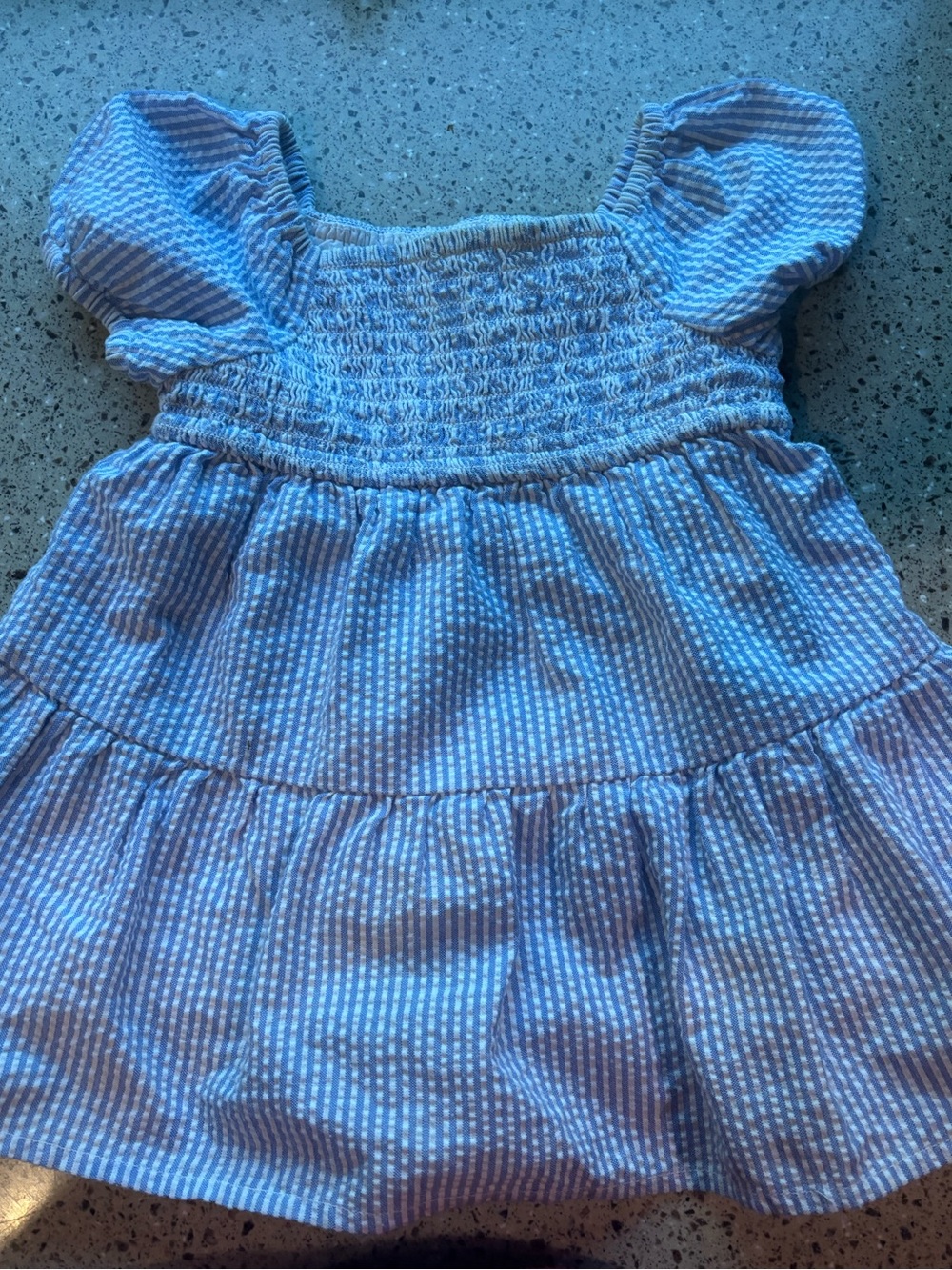 Old Navy Light Blue Seersucker Smocked Puff-Sleeve Dress